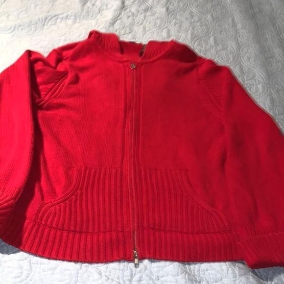 Jeanne Pierre Red Hooded Zip-Up Sweater X-Large 100% Cotton - Picture 2 of 11